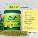 360 Nutrition Blends with Benefits Super Greens Powder w/Probiotics, Digestive Enzymes, Sugar & Gluten Free, Plant Based Superfood Drink Mix for Gut Health, Bloating, Immunity, Overall Health, 6.35 oz 4