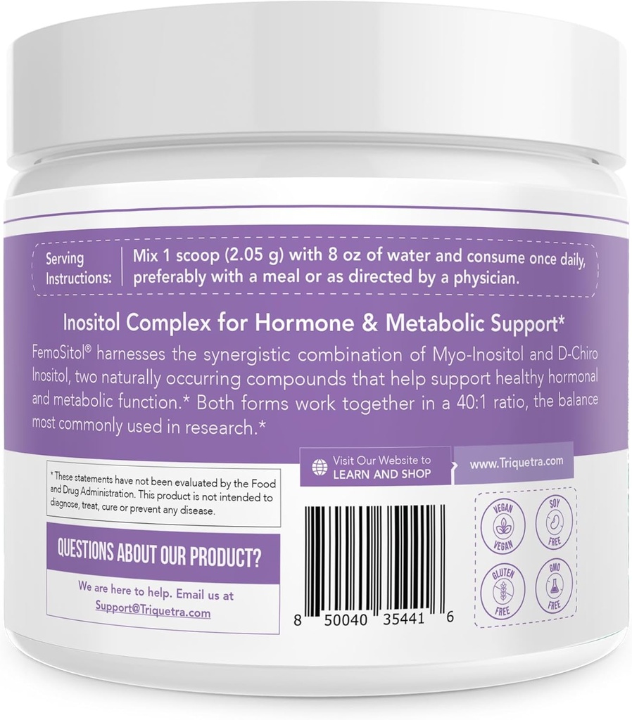 FemoSitol Inositol Powder | Myo-Inositol & D-Chiro Inositol Complex - Clinically Proven 40:1 Ratio (Vitamin B8) | PCOS, Hormonal Balance & Healthy Ovarian Function Support (123 gram – 60 Servings) 3