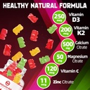 Natures Aid Sugar-Free Vitamin D3 K2 Gummies with Calcium + K2 (MK-7), Magnesium Citrate, Vitamin C, Extra Strength - Ultimate Absorption for Bone Muscle Teeth Immune, Vegan - 60 Gummies 3