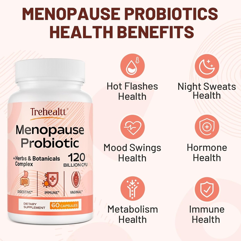 Menopause supplements for women, 120 Billion CFU Probiotic, 13-in-1 Herbs & Botanicals Complex, for Hormone Menopause, Hot Flashes, Night Sweats, Mood Swings, Sleep Disturbances, Vegan, 120 Caps 4