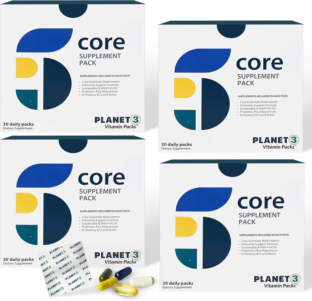 Planet 3 Vitamin Packs, Daily Vitamins for Both Men & Women, Energy, Immune & Heart Support | Multivitamin, Vitamin D, Omega 3, Probiotics, Biotin, B12 & More | Core Supplements | 120 Daily Packs 2