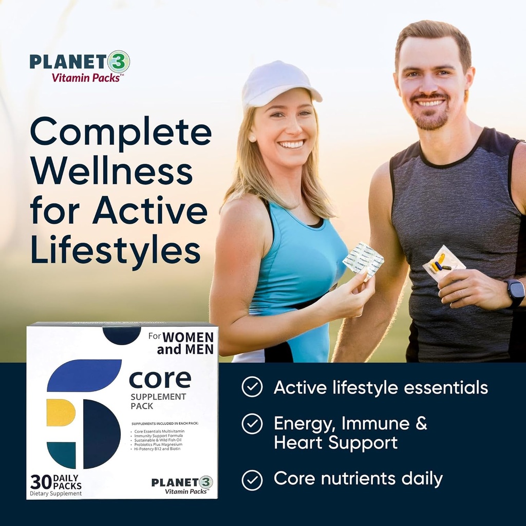 Planet 3 Vitamin Packs, Daily Vitamins for Both Men & Women, Energy, Immune & Heart Support | Multivitamin, Vitamin D, Omega 3, Probiotics, Biotin, B12 & More | Core Supplements | 120 Daily Packs 6