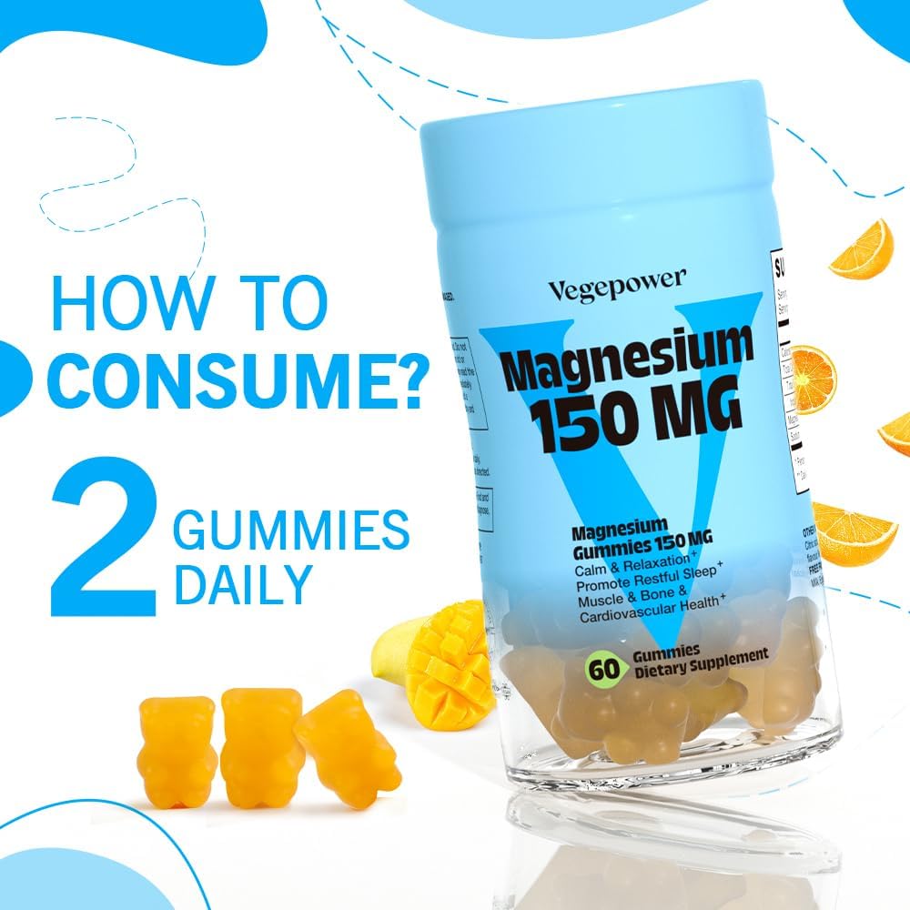 Vegan Magnesium Citrate Gummies, 150mg Magnesium Gummies for Adults & Kids, High Absorption Calm Magnesium Supplement for Sleep, Muscle Relax, Nerve and Bone Health, Gluten Free, Non-GMO, 60 Gummies 4