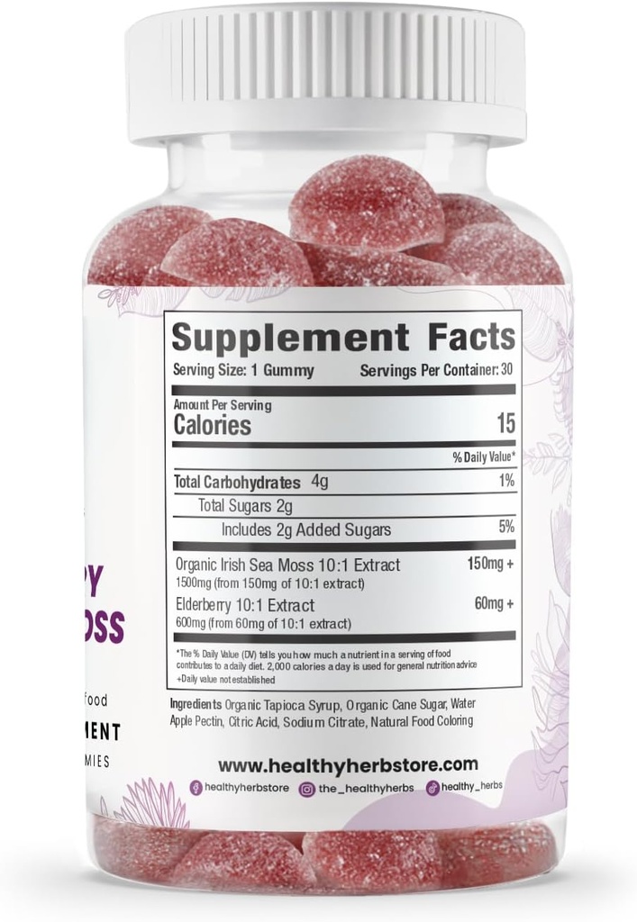 Healthy Herbs Organic Sea Moss Gummies - Concentrated 2100mg Irish Sea Moss + Elderberry Essentials Blend - Advanced Once-Daily Formulation Made with Apple-Extracted Gummy (30 Count) 4