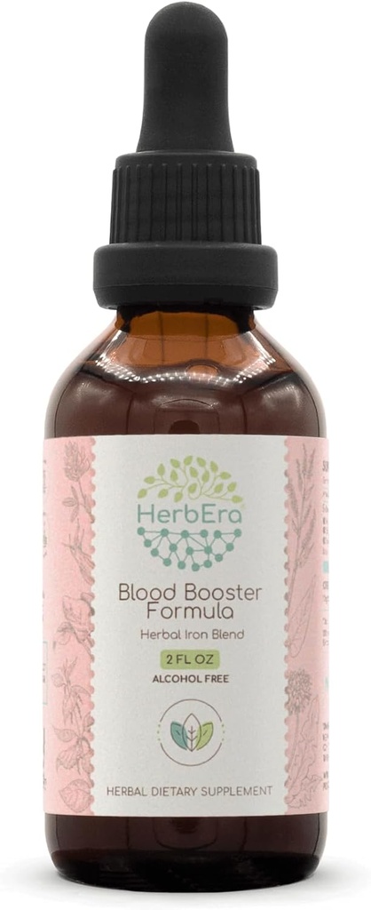 HerbEra Blood Booster Formula B60 Alcohol-Free Extract Tincture: Stinging Nettle Leaf, Dandelion Leaf, Spinach, Spirulina, Alfalfa, Yellow Dock Root, Herbal Iron Blend 2 Fl Oz 2