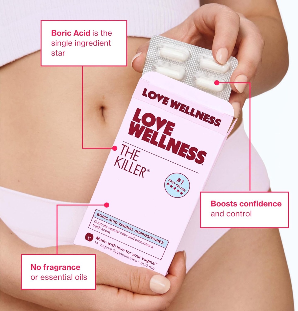 Love Wellness The Killer | Boric Acid Vaginal Suppositories | Balances pH & Supports Odor Control, a Healthy Vaginal Balance and Environment | Fast-Acting & Fragrance-Free | Gentle & Effective | 14 Ct 4