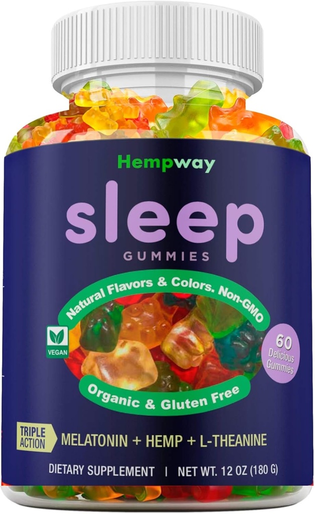 Hemp Sleep Gummies Triple Action | Promotes Healthy Sleep | Relaxes Body & Mind | Made in USA | 5mg Melatonin | 200mg Hemp | 10mg L-Theanine | 60 Organic Gummies 2