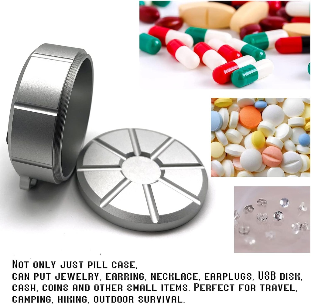 Travel Pill Box Aluminium Alloy Small Vitamin Box Waterproof Travel Pill Organizer Pill Dispenser Supplement Holder for Pills/Vitamin/Fish Oil (Sliver) 3