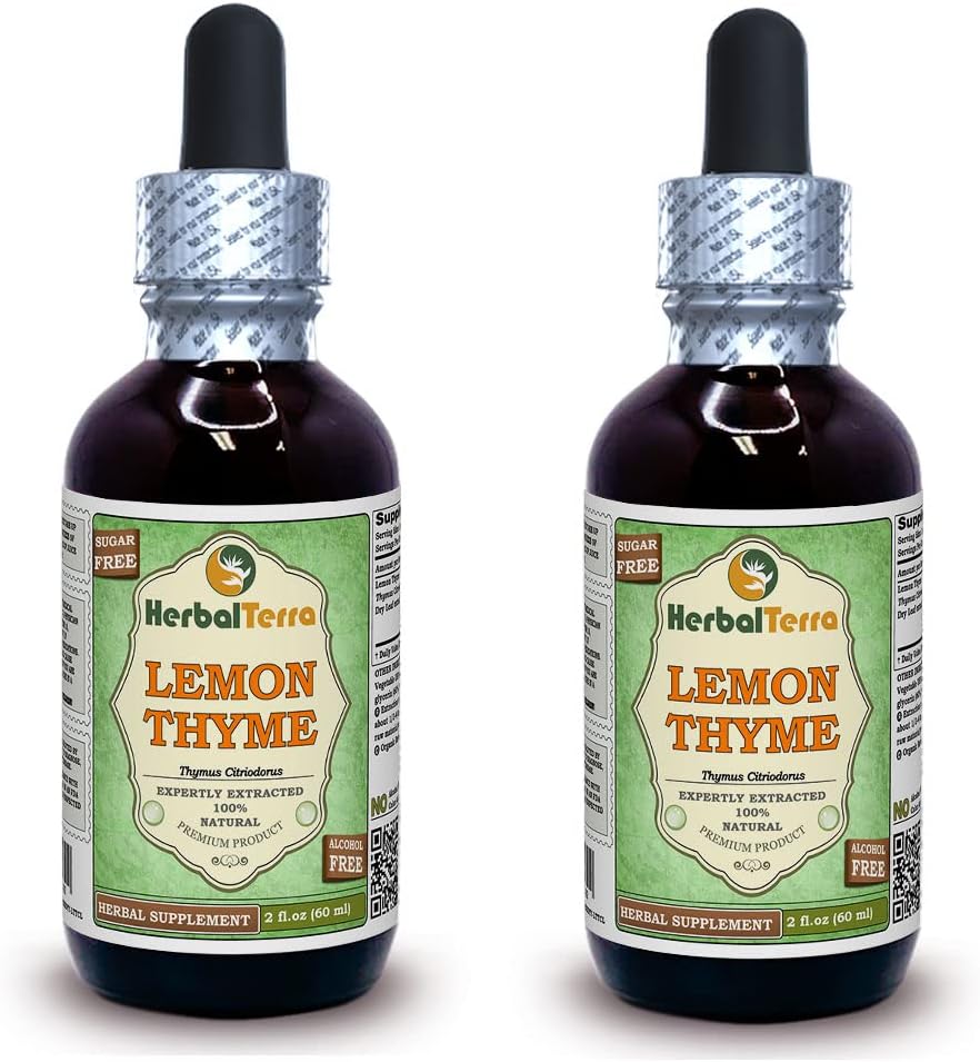 Lemon Thyme (Thymus x Citriodorus) Glycerite, Organic Dried Herb Alcohol-Free Liquid Extract (Brand Name: HerbalTerra, Proudly Made in USA) 4 fl.oz (120 ml) 5