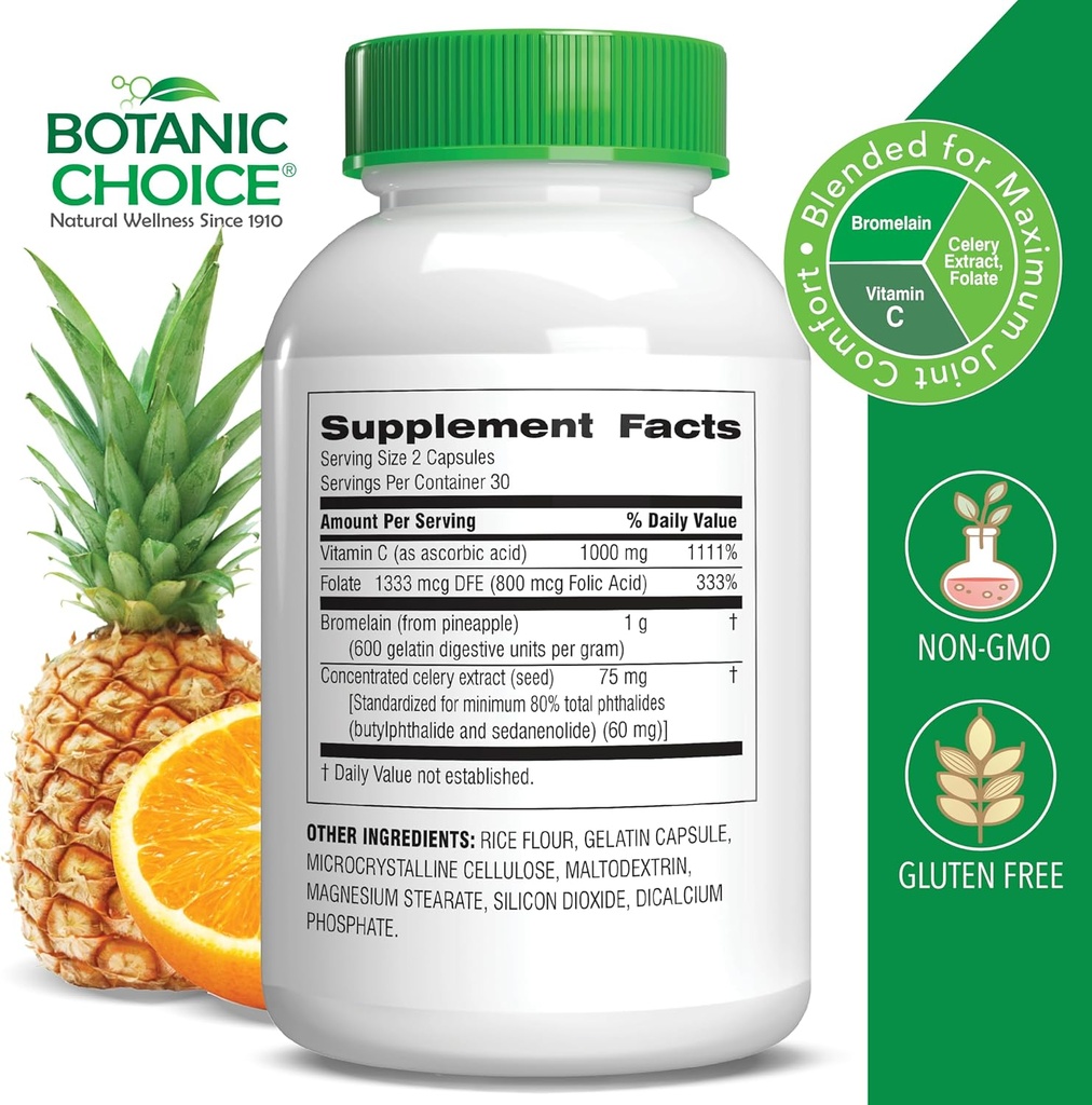 Botanic Choice Uric Acid Complex Foot Joint Support Supplement – Help Sooth Discomfort with Celery Seed and Bromelain - 2 Pack 3