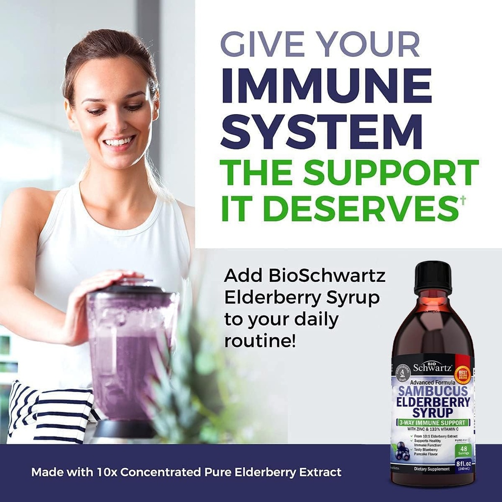 Elderberry Syrup for Kids and Adults - Natural Immune Support with Zinc and Vitamin C Plus 10x Concentrated Sambucus Elderberries - Blueberry Pancake Flavor - Gluten-Free, Non-GMO Multiminerals - 8oz 3