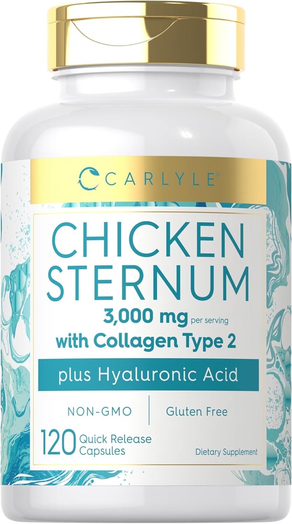 Carlyle Chicken Sternum Cartilage Collagen Capsules | Type II 3000mg | 120 Pills | with Hyaluronic Acid | Non-GMO, Gluten Free 2