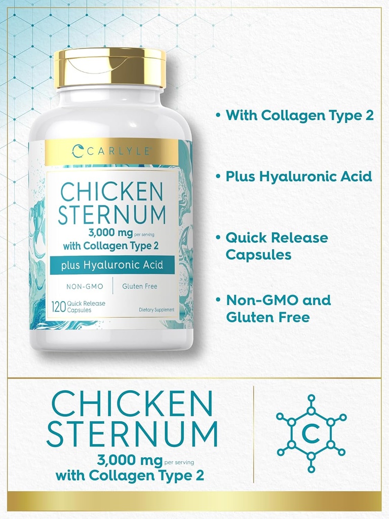 Carlyle Chicken Sternum Cartilage Collagen Capsules | Type II 3000mg | 120 Pills | with Hyaluronic Acid | Non-GMO, Gluten Free 5