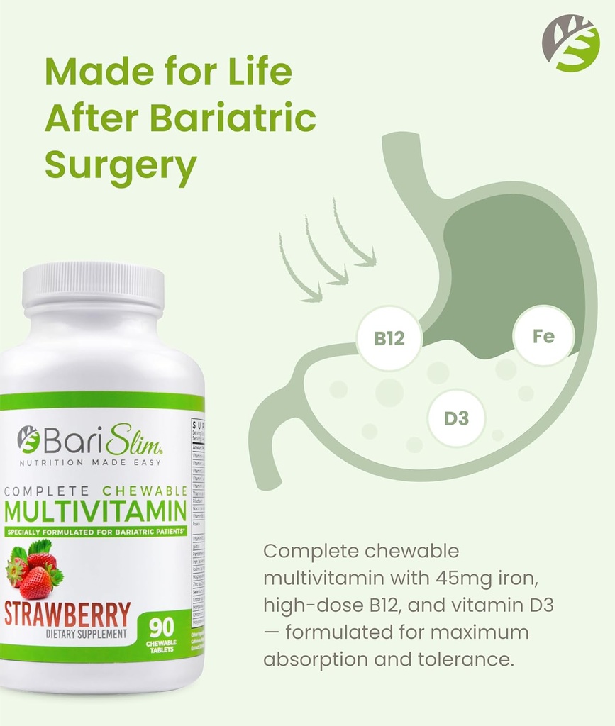 BariSlim Chewable Bariatric Multivitamin - 45mg Iron - Tailored for Post Bariatric Surgery, Including Gastric Bypass & Gastric Sleeve - Support Your Recovery Journey | Strawberry Flavor 5