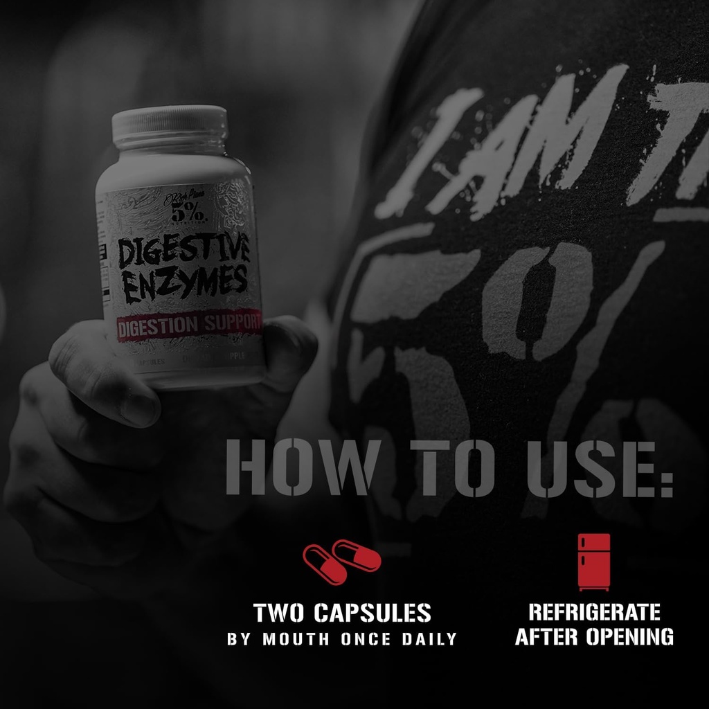 5% Nutrition Rich Piana Digestive Enzymes w/Vitamin B Complex | Enzymes for Protein, Carb, Fat, Fiber & Lactose Breakdown | Betaine, Bromelain, Papain (Papaya), Lipase, Lactase, 60 Veg Caps (30 Svgs) 6