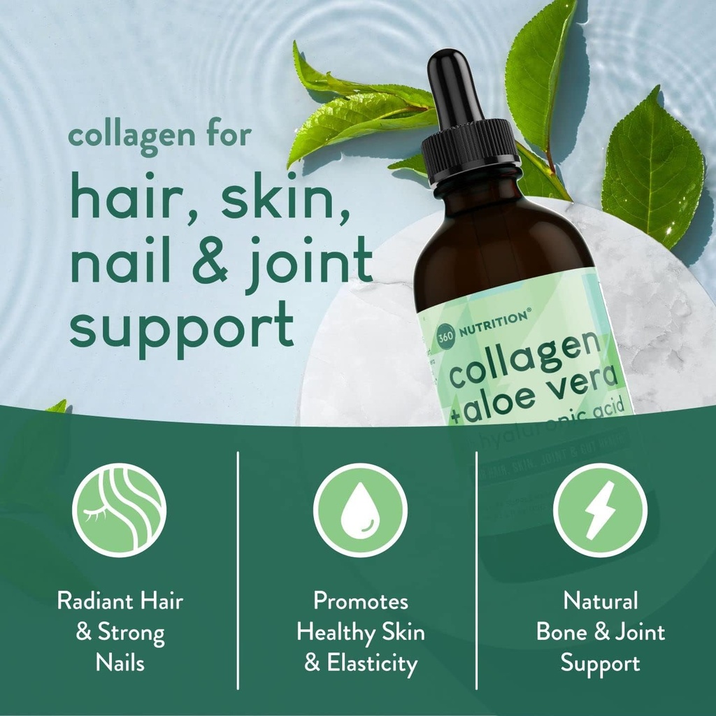 360 Nutrition Liquid Collagen + Aloe Drops | Natural Detox, Radiant Skin, Cleansing and Digestion Support | 60 Servings Per Container (Collagen + Aloe) 4