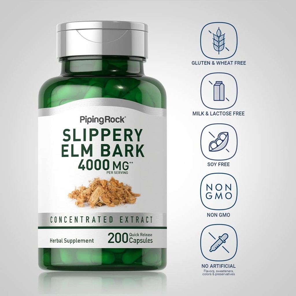 Piping Rock Slippery Elm Bark Capsules | 4000mg | 200 Pills | Herb Supplement for Women and Men | Non-GMO, Gluten Free 4