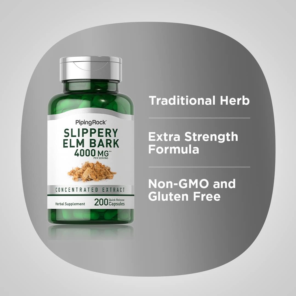 Piping Rock Slippery Elm Bark Capsules | 4000mg | 200 Pills | Herb Supplement for Women and Men | Non-GMO, Gluten Free 5