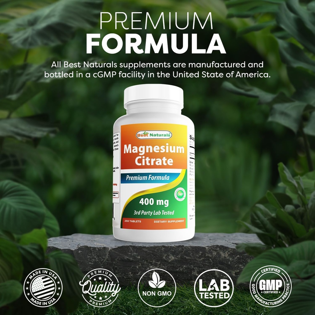Best Naturals Magnesium Citrate (Citrato de Magnesio) 400mg 250 Tablets (400 mg of Elemental Magnesium per 2 Tablets) (1) 6