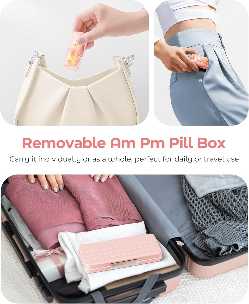 Zoksi Am Pm Pill Organizer 7 Day, Weekly Pill Box 2 Times a Day, Medicine Pill Organizer with Separate Compartment, Travel Pill Case Dispenser Portable for Vitamins, Fish Oils, Medicines(Pink) 6
