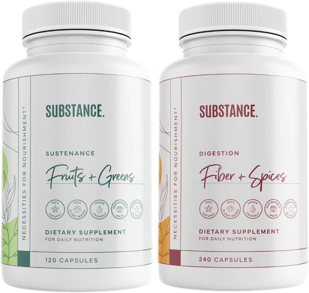 SUBSTANCE. Bundle: Nature's Sustenance Daily Fruits & Veggies (120 Capsules) + Nature's Fiber & Spices (240 Capsules) - Enhance Digestive Health, Energy & Overall Wellness - US Made, Vegan-Friendly 2