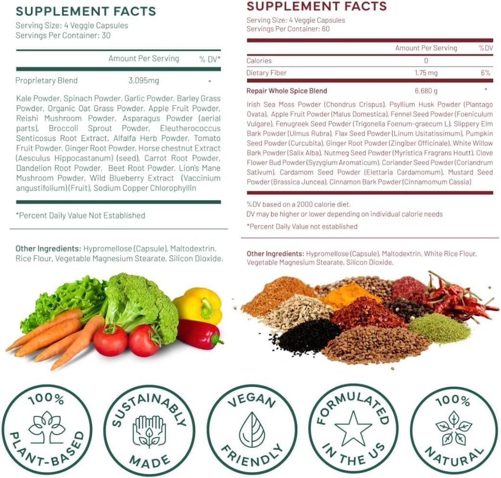 SUBSTANCE. Bundle: Nature's Sustenance Daily Fruits & Veggies (120 Capsules) + Nature's Fiber & Spices (240 Capsules) - Enhance Digestive Health, Energy & Overall Wellness - US Made, Vegan-Friendly 5