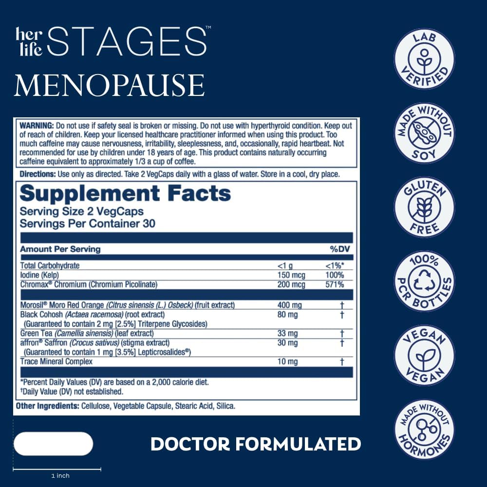 SOLARAY Menopause her Life Stages - Menopause Supplements for Women - Supports Mood, Sleep, Hot Flashes, Night Sweats - Vegan, Gluten Free - 60-Day Guarantee - 30 Servings, 60 VegCaps 3