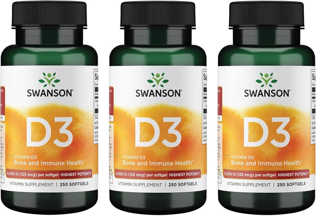 Swanson Vitamin D3 - Vitamin Supplement Promoting Bone Health & Immune System Support - Natural Support for Calcium Distribution & Absorption - (250 Softgels) 3 Pack 2