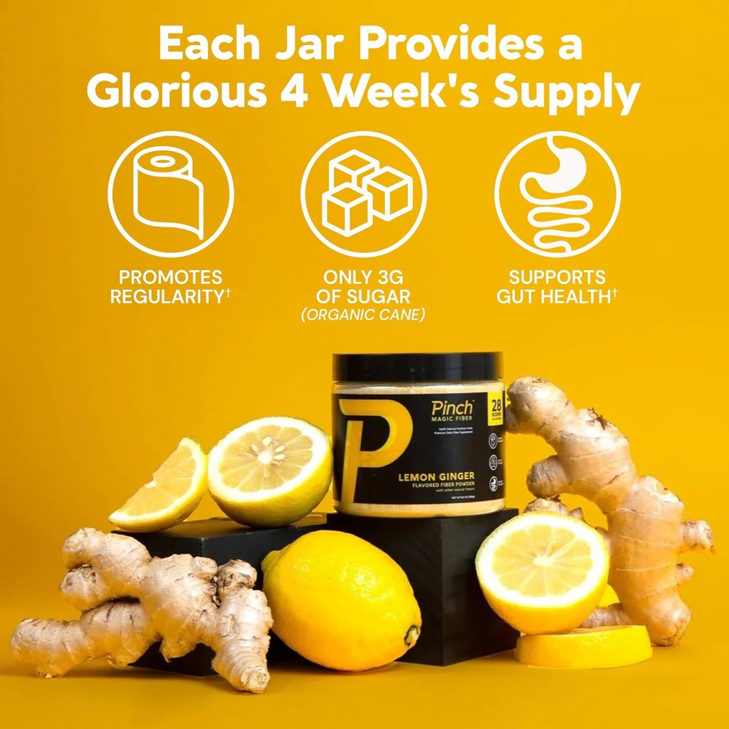 Pinch Magic Sugar Free Fiber Powder – Light Lemon Ginger Psyllium Husk with Bromelain & Vitamins C & D – Vegan, Gluten-Free, Clean Label, USA-Made, GMP-Certified – 28-Day Supply 6