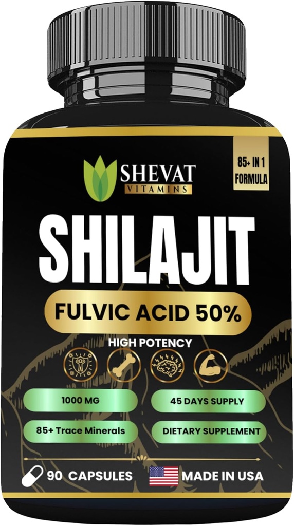 90 Shilajit Capsules for Men & Women 22000mg with 50% shilajit Fulvic acid organic Himalayan Natural Shilajit for Men Pure Shilajit Extract 85+Trace Mineral Supplements for Women Energy Boost-USA Made 2