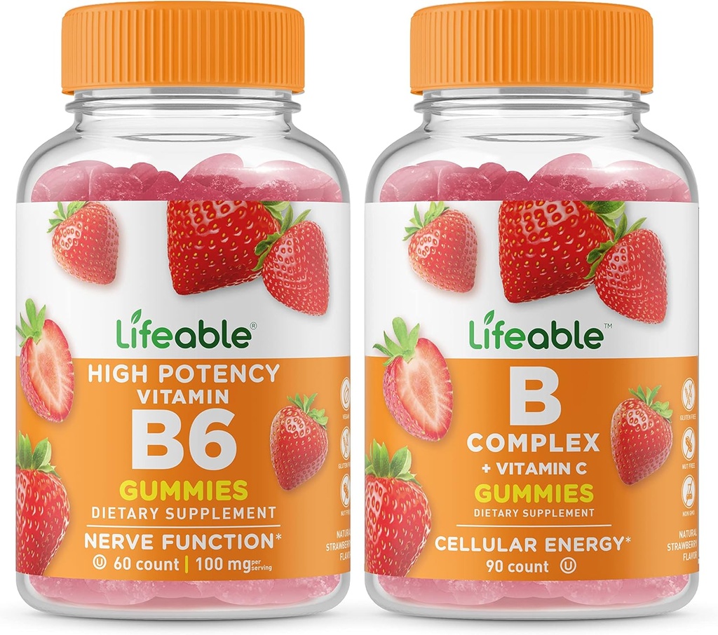 Lifeable Vitamin B6 + B Complex, Gummies Bundle - Great Tasting, Vitamin Supplement, Gluten Free, GMO Free, Chewable 2