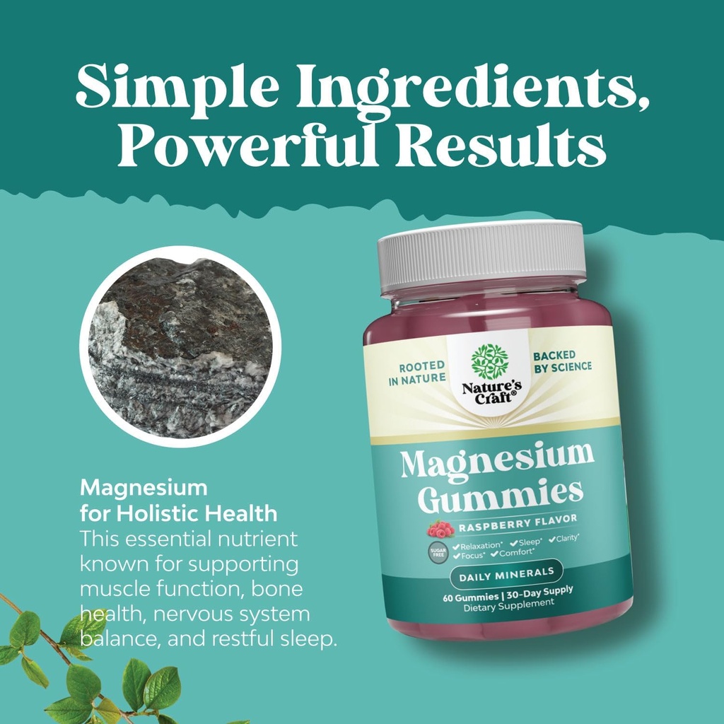 Sugar Free Magnesium Gummies for Adults - Vegan Chewable Magnesium Citrate Gummies with 180mg Elemental - Relaxing Gummy Non GMO Halal and Gluten Free Berry Flavor (2 Months) 6