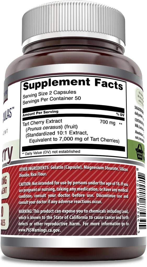 Amazing Formulas Tart Cherry Extract 700 Mg Extract (10:1) Per Serving Capsules Supplement | Equivalent to 7000 Mg | Non-GMO | Gluten Free | Made in USA (1 Pack, 100 Count) 3