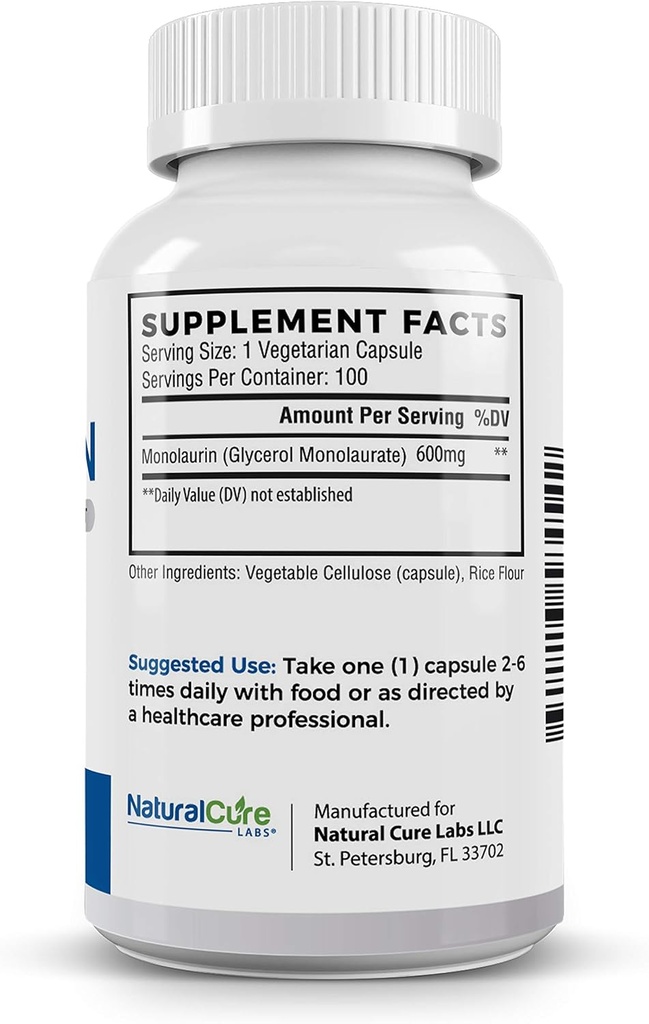 Natural Cure Labs Bundle: Monolaurin 600mg 2 Pack + Clean L-Lysine 4