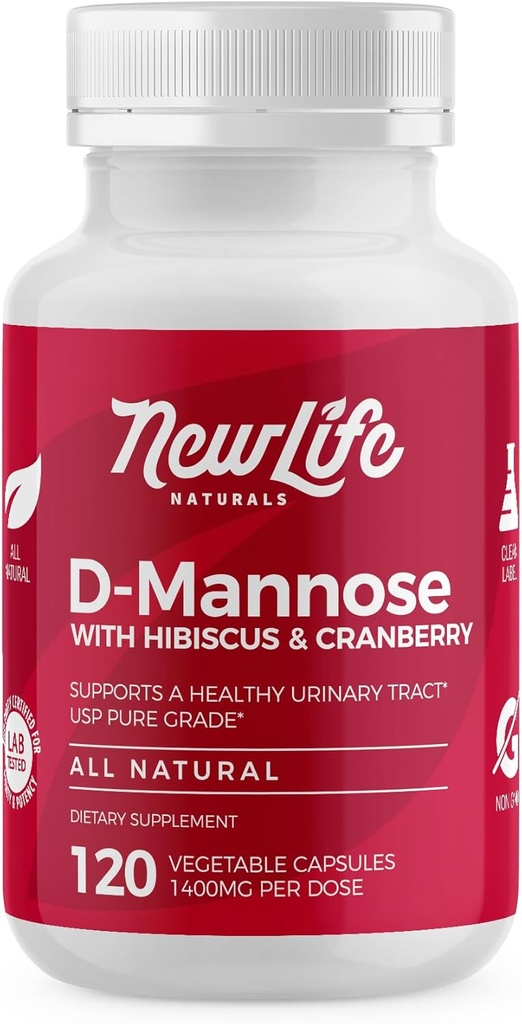 NewLife Naturals D-Mannose Capsules | w/Cranberry and Hibiscus Extracts | Natural Urinary Tract Health Supplement | 1400mg Pure Veggie Powder | 120 Veggie Capsules 2