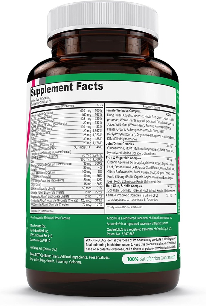 PURELY beneficial Women’s Whole Food MultiVitamin –58 Key Nutrients Including Vitamins, Minerals, Herbs, Probiotics, with Iron, Hair, Skin & Nail Complex for Complete Female Wellness- 180 Capsules 4