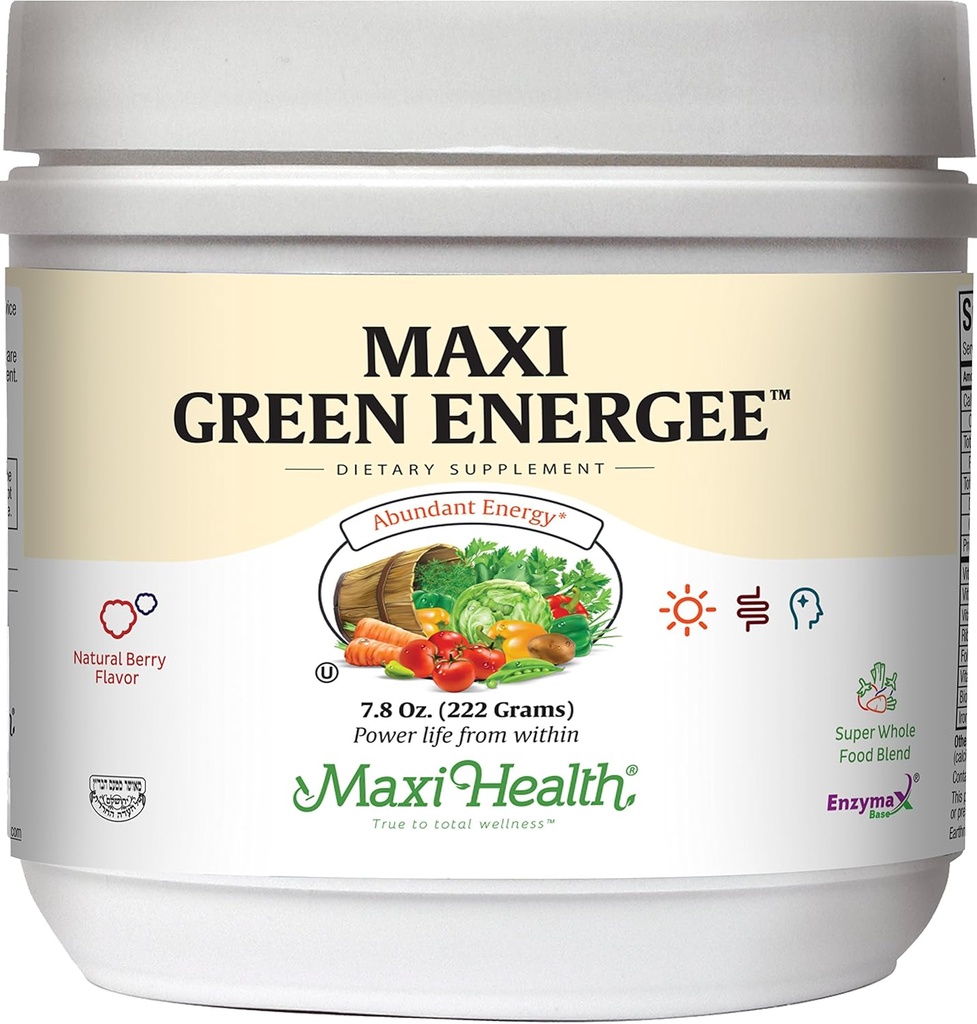 Maxi Health Green Energee - Super Whole Food Blend - Berry Flavor - 7.8 Ounces Powder - Kosher 2