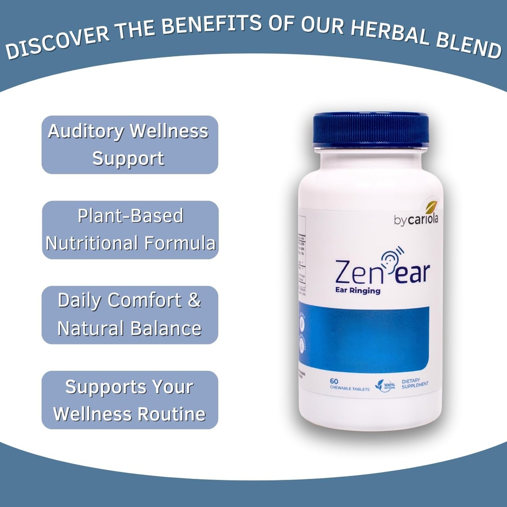 Zen Ear Tinnitus Relief for Ringing Ears - Chewable Ear Health Herbal Supplement with Magnesium, Zinc, B Complex, Bioflavonoids - Reduce Noise & Promote Clarity - 60 Tablets (30 Servings) 3