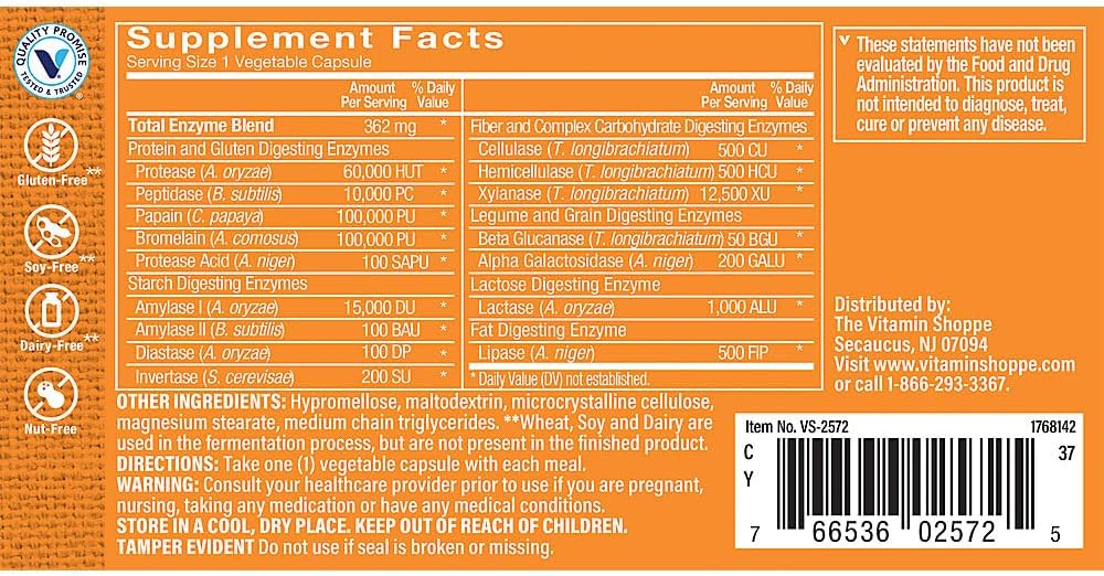 The Vitamin Shoppe Digest Extra - Digestive Enzymes for Fats, Carbohydrates and Protein Including a Digestive Aid for Gluten and Dairy - Supports Nutrient Absorption (30 Vegetable Capsules) 3