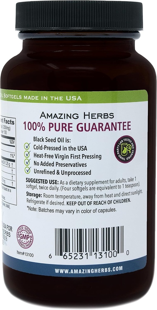 Amazing Herbs Black Seed Oil Pills 1250mg, 100 Softgel Capsules (Pack of 2) 5