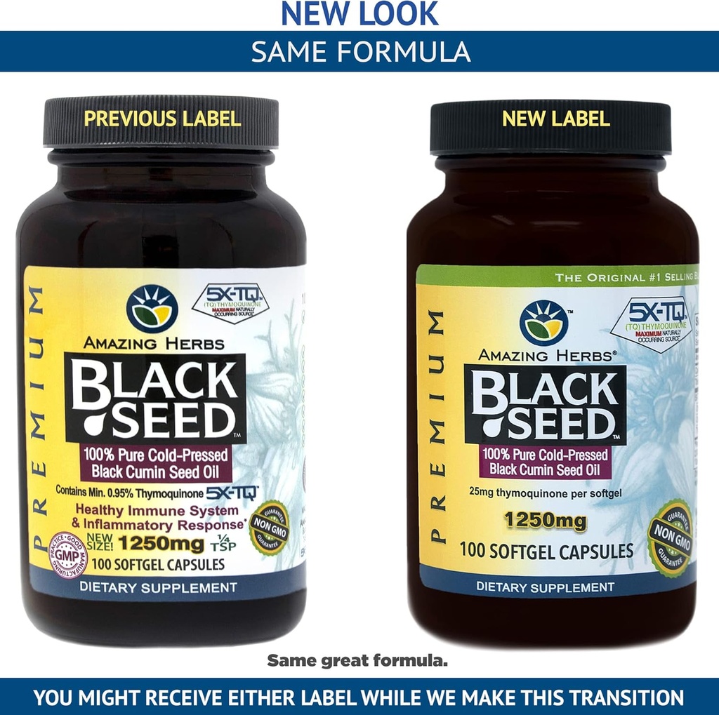 Amazing Herbs Black Seed Oil Pills 1250mg, 100 Softgel Capsules (Pack of 2) 6