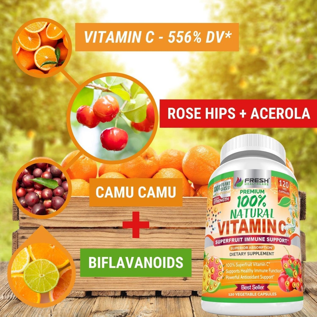 FRESH HEALTHCARE Black Seed Oil and 100% Natural Vitamin C - Bundle 6