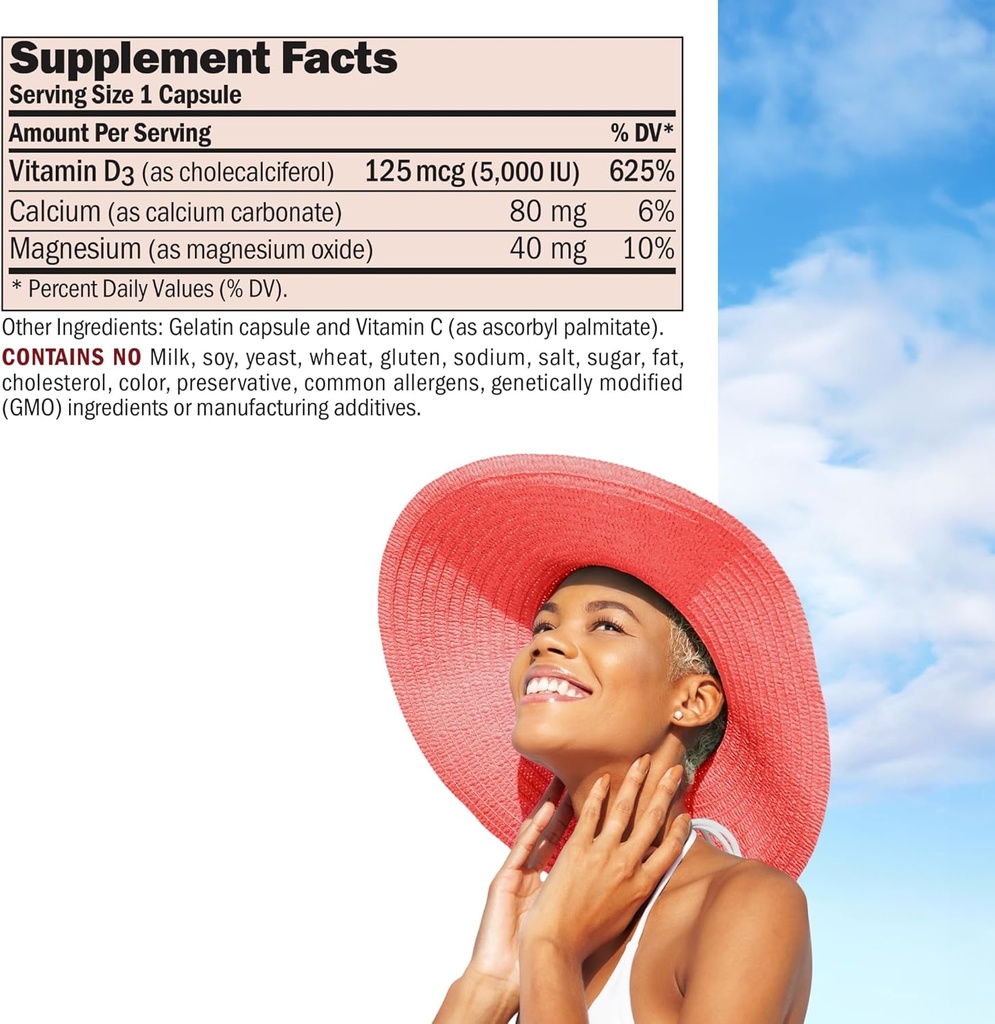 ANDREW LESSMAN Vitamin D3 5000 IU 60 Capsules - High Potency, Essential for Calcium Absorption, Supports Bone Health, Healthy Muscle Function, Immune System, More. Small Easy to Swallow Capsules 3