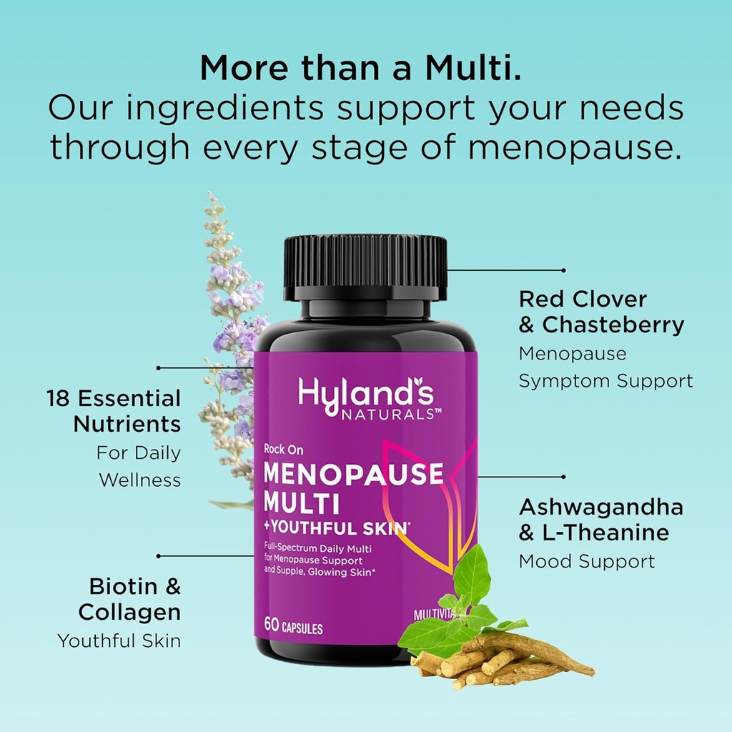 Hyland's Rock On Menopause and Youthful Skin Multivitamin for Women with Immune Support, 60 Capsules, Menopause Relief for Women with Biotin, Collagen, and Red Clover 4
