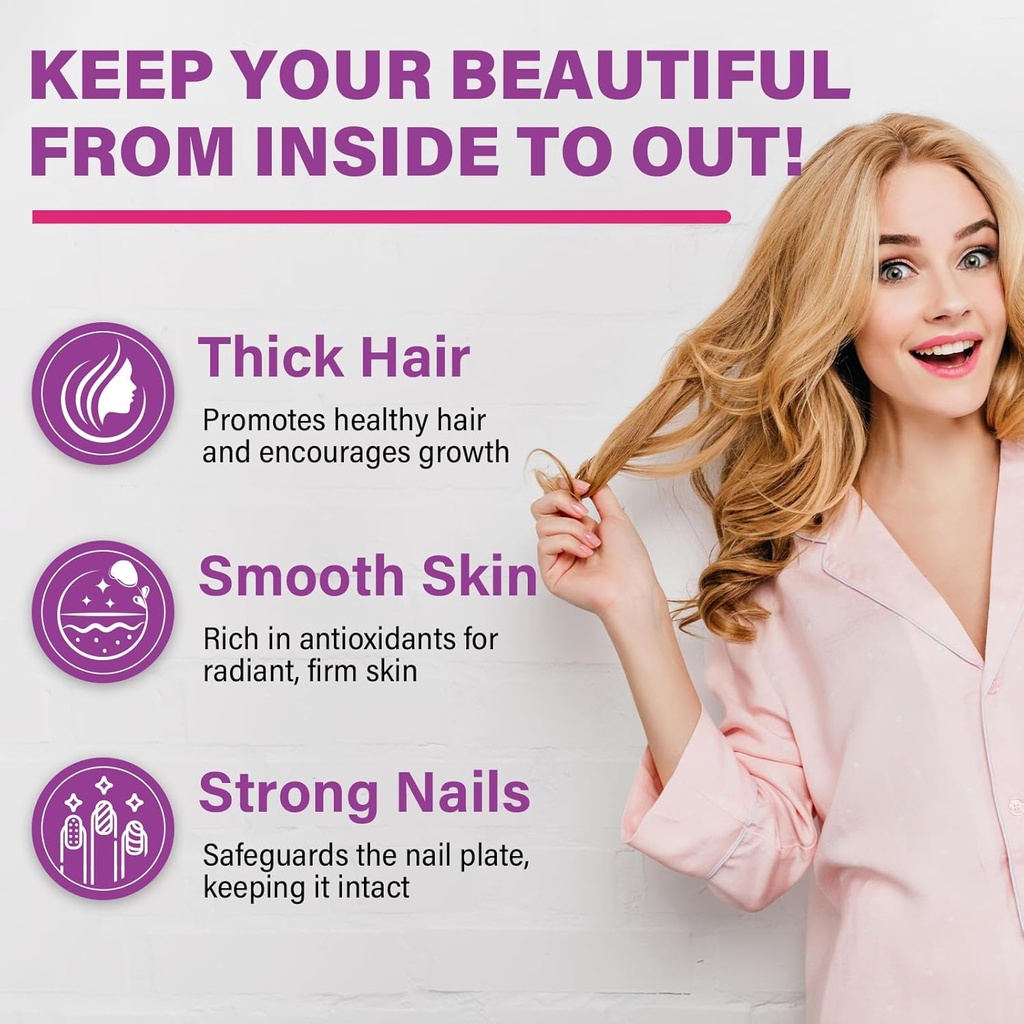 Biotin Gummies for Women and Men, 8 in 1 Organic Formula, Max Strength Biotin and Collagen Gummies with Keratin, Folic Acid & Vitamins, for Hair Growth, Skin and Nails Supplement, Sugar Free,120 Count 4