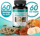 6 in 1 Mushroom Supplement - Focus, Memory, Nootropics Brain & Immune Support Mushroom Complex with Lions Mane, Reishi, Cordyceps, Chaga, Turkey Tail, Maitake (120 Capsules) 6