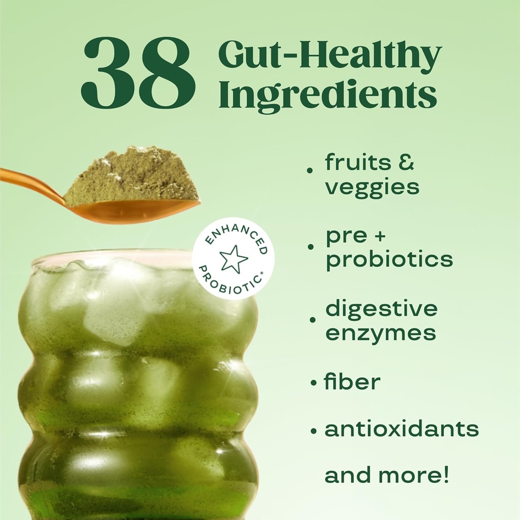 Bloom Nutrition Superfood Greens Powder Stick Packs, Digestive Enzymes with Probiotics and Prebiotics, Gut Health, Bloating Relief for Women, Chlorella, Green Juice Mix, 18 SVG, Tropical Variety 4