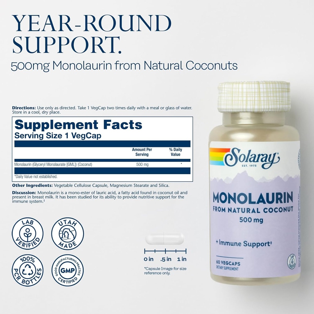SOLARAY Oil of Oregano Softgels 150 mg and Monolaurin 500 mg - Wellness Bundle - Oregano Oil and Monolaurin Immune Support Supplement from Natural Coconut - 60-Day Guarantee, 120 Softgels /60 VegCaps 4