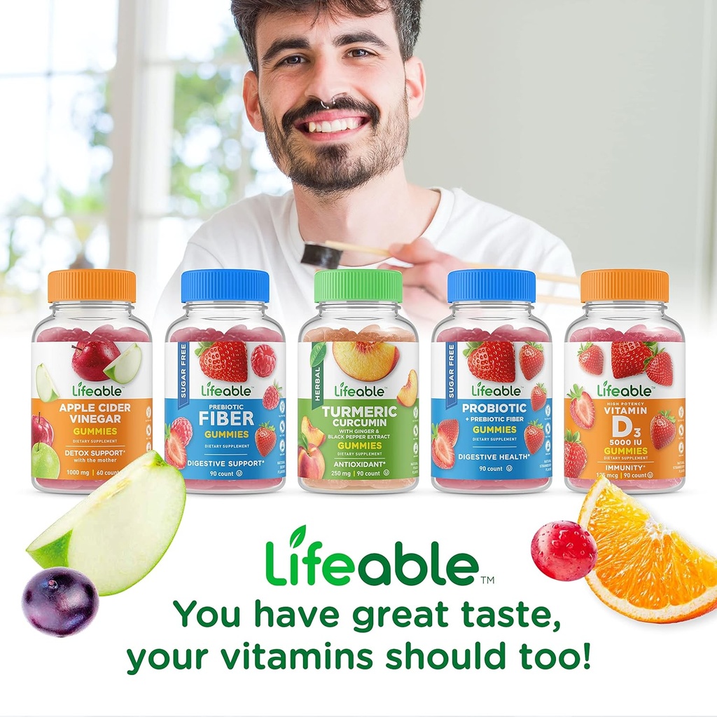Lifeable Men's Probiotic 10 Billion + Probiotic 2 Billion CFU, Gummies Bundle - Great Tasting, Vitamin Supplement, Gluten Free, GMO Free, Chewable Gummy 6