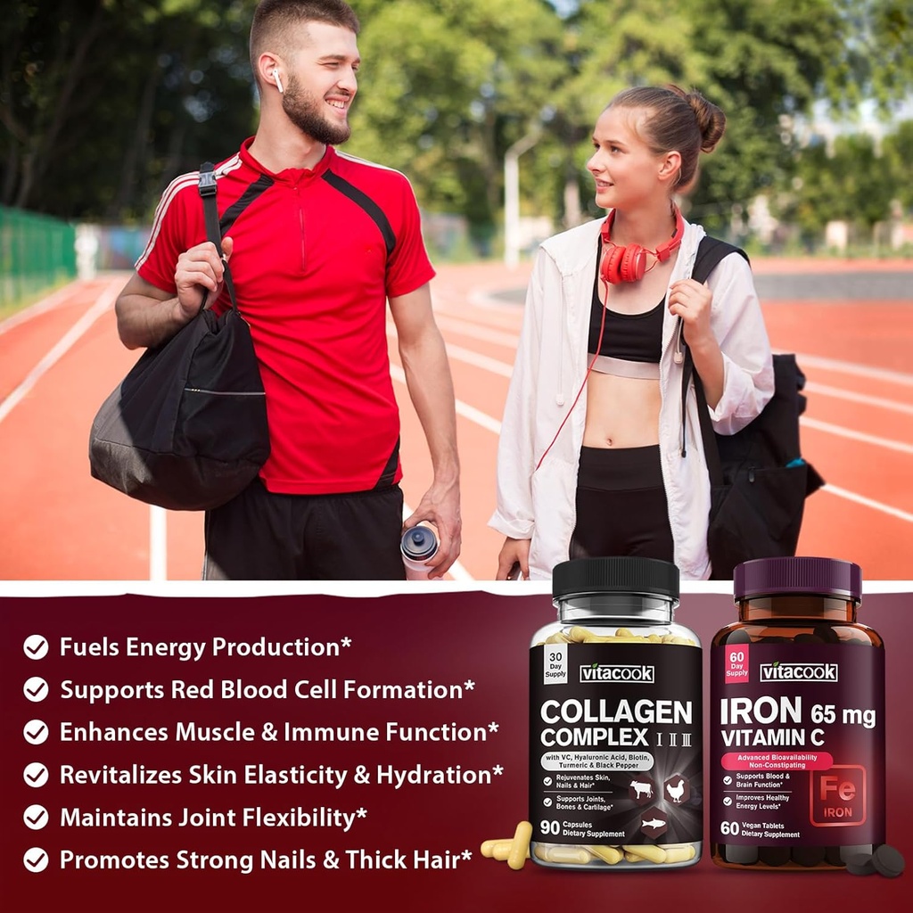 Collagen Peptides and Iron Bundle, 2025 MG Collagen, Zero Sugar, 65 MG Elemental Iron, Carbonyl Iron with Vitamin C, Gentle on The Stomach 4